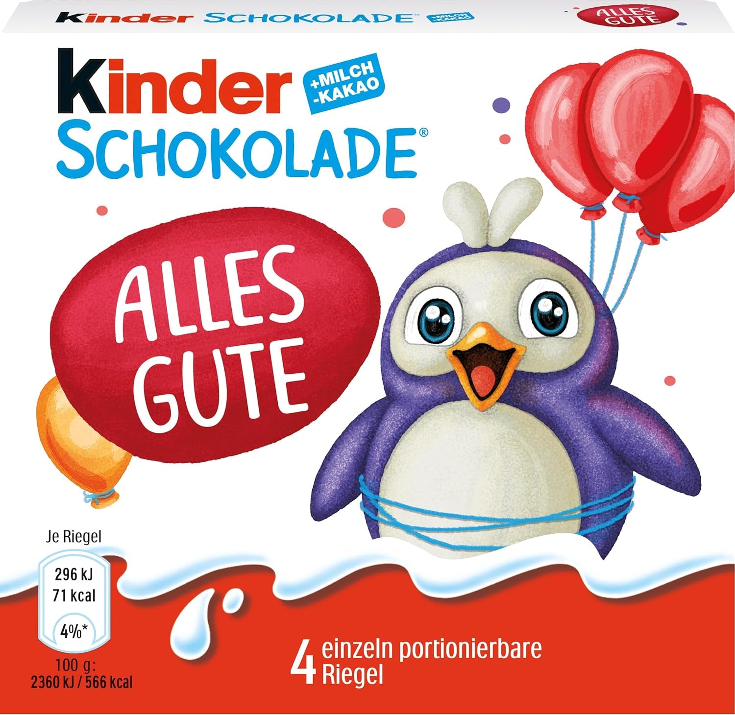 Kinderchoklad (20 x 50 g) - Alla hjärtans dag-present till honom och henne, karneval och fastelavnsgodis - Fyllda mjölkchokladkakor - 20 förpackningar med 4 individuella barer vardera