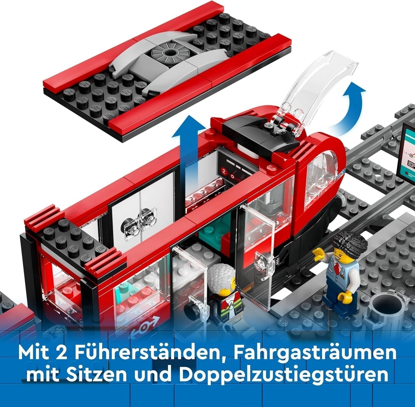 LEGO City spårvagn med station, presentidé för fordonsleksaksfans från 7 år, med 6 minifigurer och en ledarhund för rollspel, byggleksak 60423 Byggset Besuche den LEGO-Store