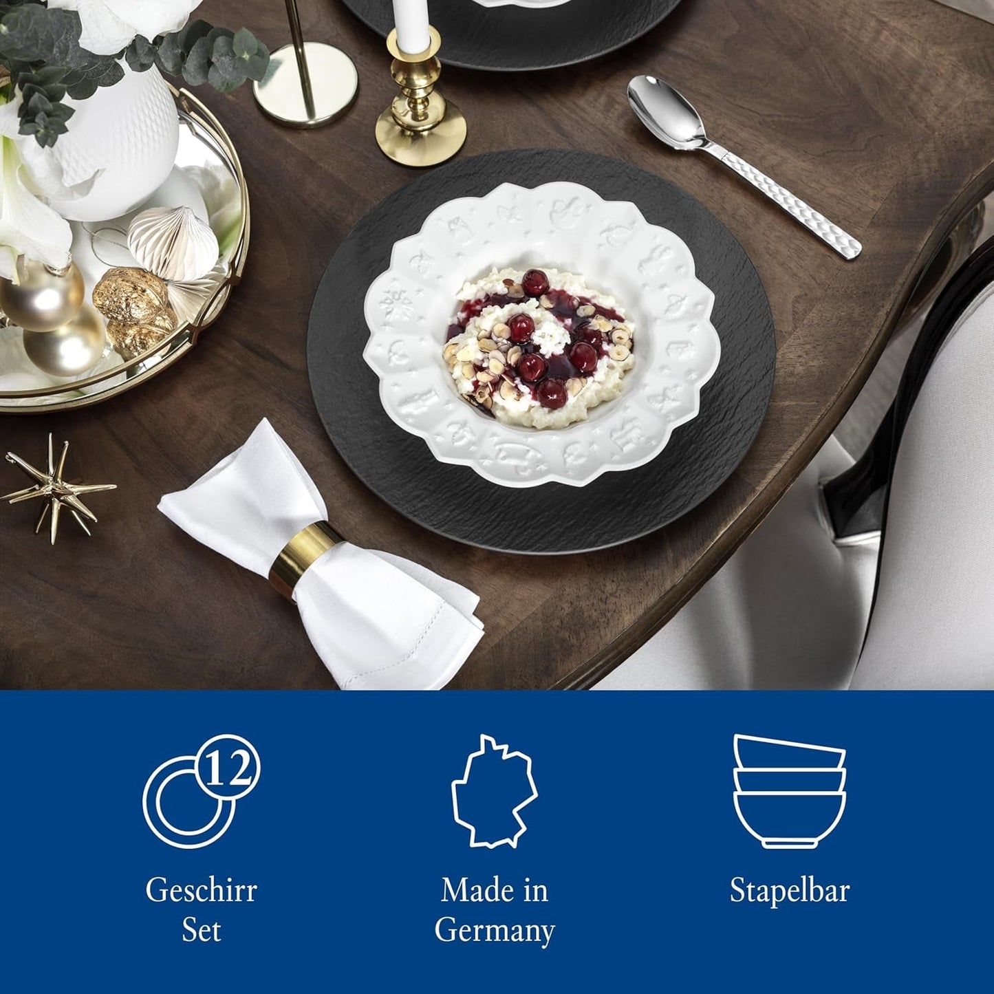 Villeroy & Boch Toy's Delight Royal Classic 12-delad servisset, diskmaskin och mikrovågssäker, vit, tallrikar, 4-personers servisset, julservis, leksaker, premiumporslin
