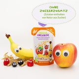 FRECHE FREUNDE Ekologisk fruktpåse Banan, äpple, hallon, blåbär med havre, fruktpuré med spannmål i en pressbar påse för bebisar från 6 månader, vegansk, 6-pack (6 x 100 g)