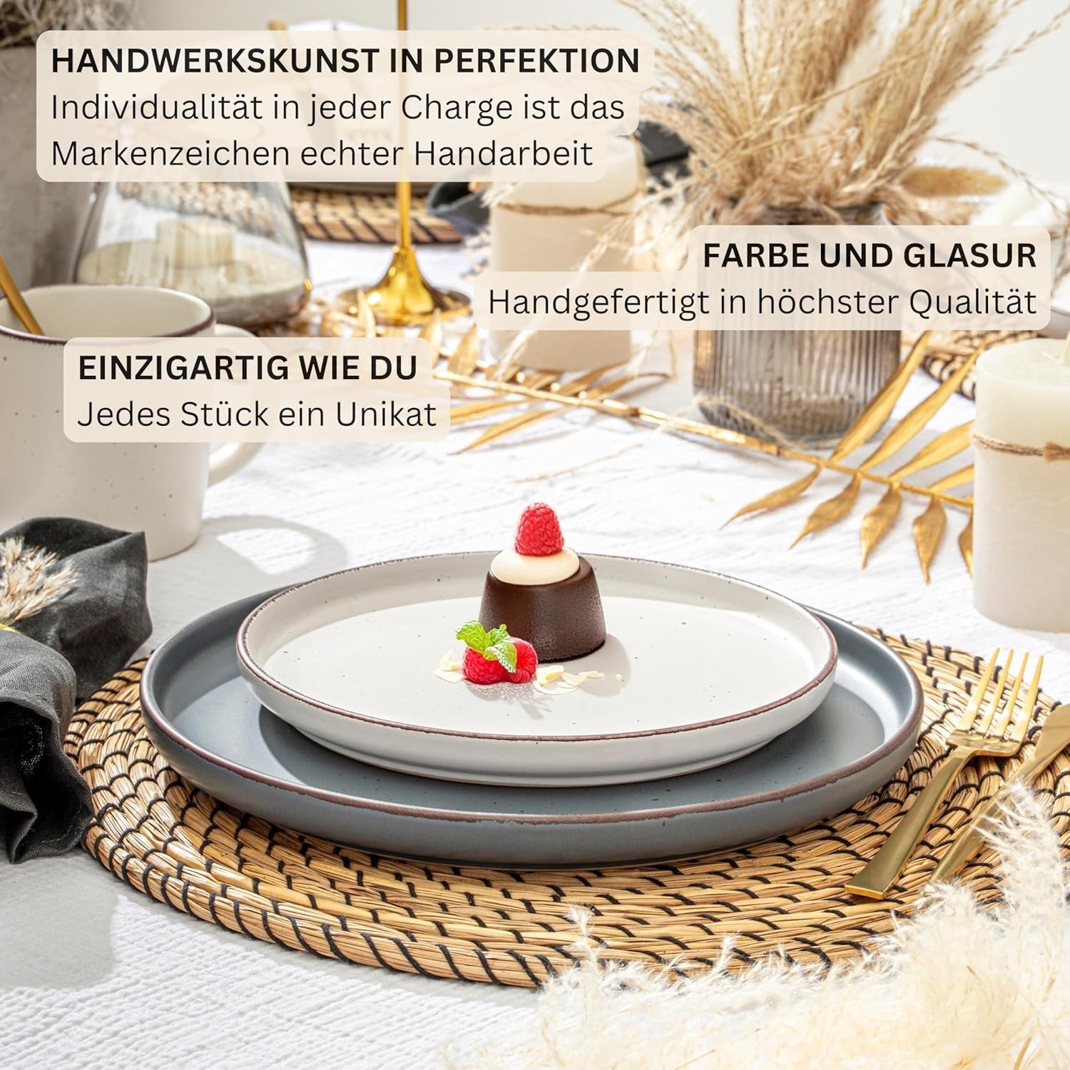 SÄNGER Bombay Moonlight | 12 delar keramiskt servisset för 4, 4 mattallrikar, 4 desserttallrikar, 4 skålar, olika färger | VÄRDESAMLING
