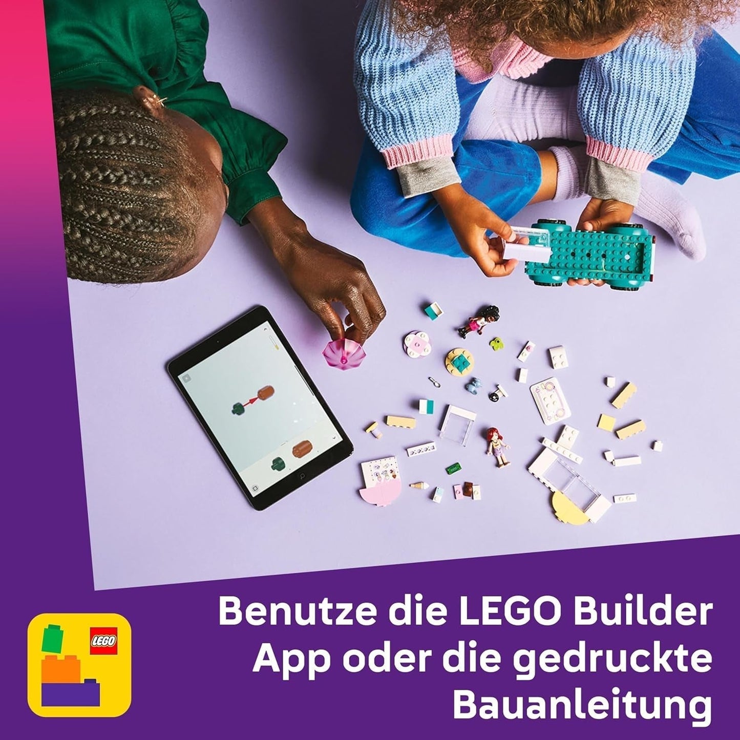 LEGO Friends Heartlake City Glassbil Låtsaslekset 2 figurer och en kanin Byggset 4 år gamla flickor Leksakskaraktär Minifigur Byggleksak 42644 Byggset Besuche den LEGO-Store