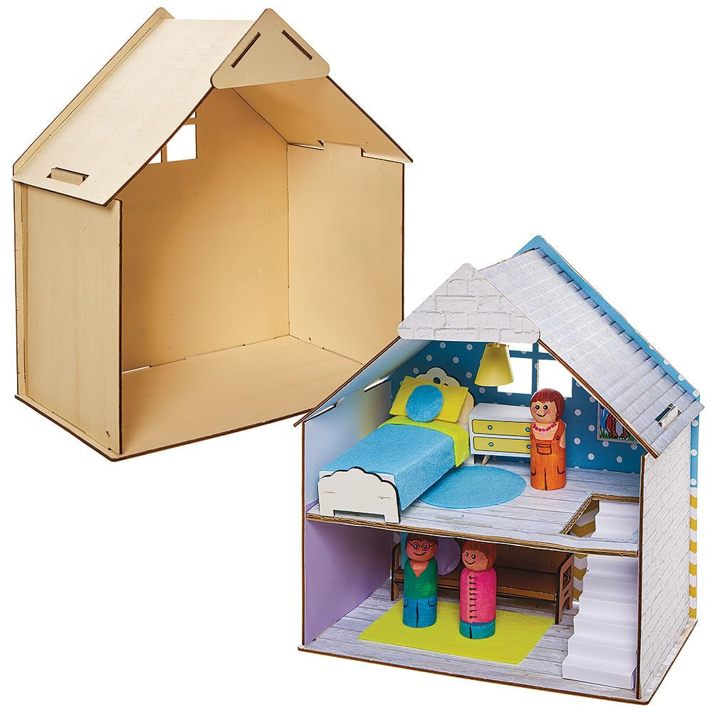 Baker Ross FN199 dockskåpssats i trä - 1-pack, dockskåpssats för barn, dockskåp för hantverk Naty Shop Standardtitel