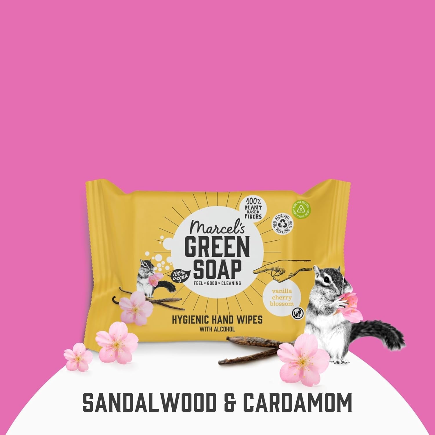 Marcel's Green Soap Hand Wet Wipes 60 Pack - Vanilj & Cherry Blossom - Växtbaserad - Ekologisk