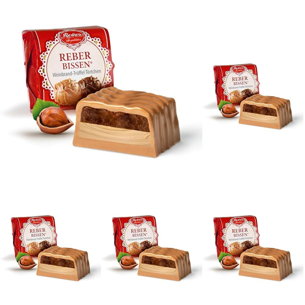 Reber Bites choklad- och tryffelpaj, konjaktryffel på krämig nougat, täckt med delikat alpin mjölkchoklad, 40 g (1 st)