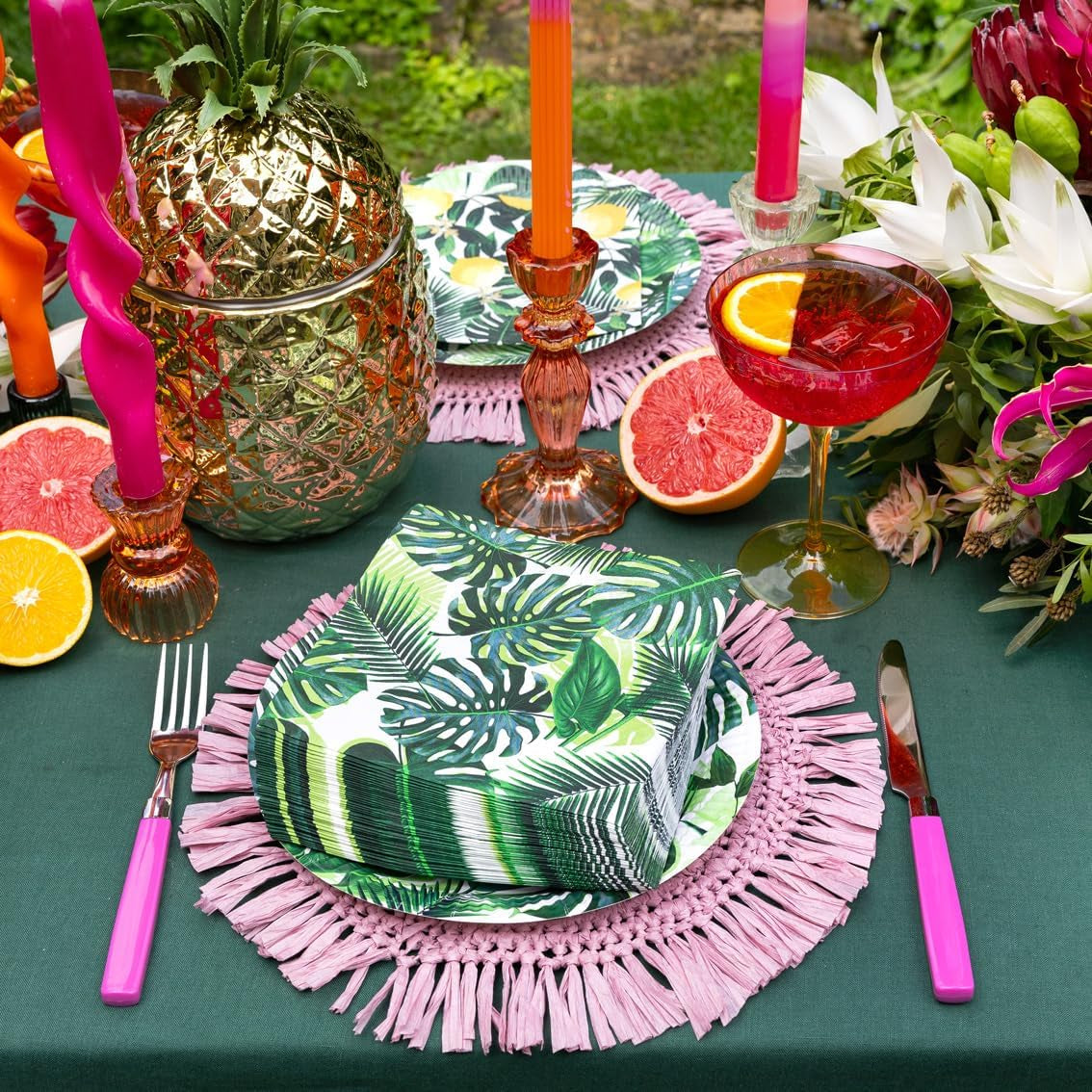 Paket med 20 tropiska våtservetter | Gröna pappersservetter med Palm Leaf Design | Engångsservis för barnfest, safarifest, djungel, dinosaurie, sommar, hawaiiskt tema