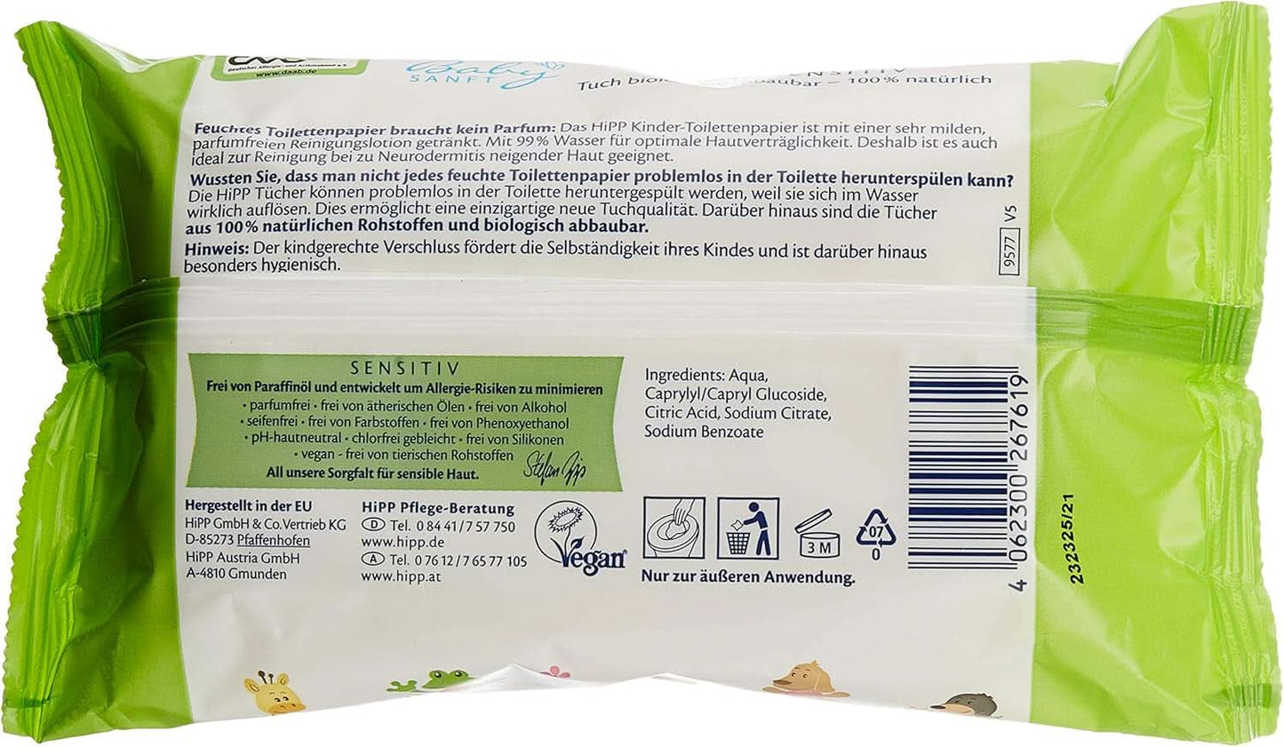Hipp Babysanft Feuchtes Kinder toalettpapper, 6Er Pack (6 X 50 Stück) Naty Shop