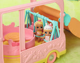 BABY född 904763 Baby Surprise Bus - rosa minidocka leksaksbuss med 2 exklusiva dockor, trippel sittvagn, gunga, karusell, rutschkana och trippelgunga.
