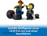 LEGO City Car Transporter med racerbil, leksaksbil med justerbar lastramp och racerbil, byggset med 2 minifigurer, racerförare och lastbilsförare, för barn från 6 år 60406 Byggset Besuche den LEGO-Store
