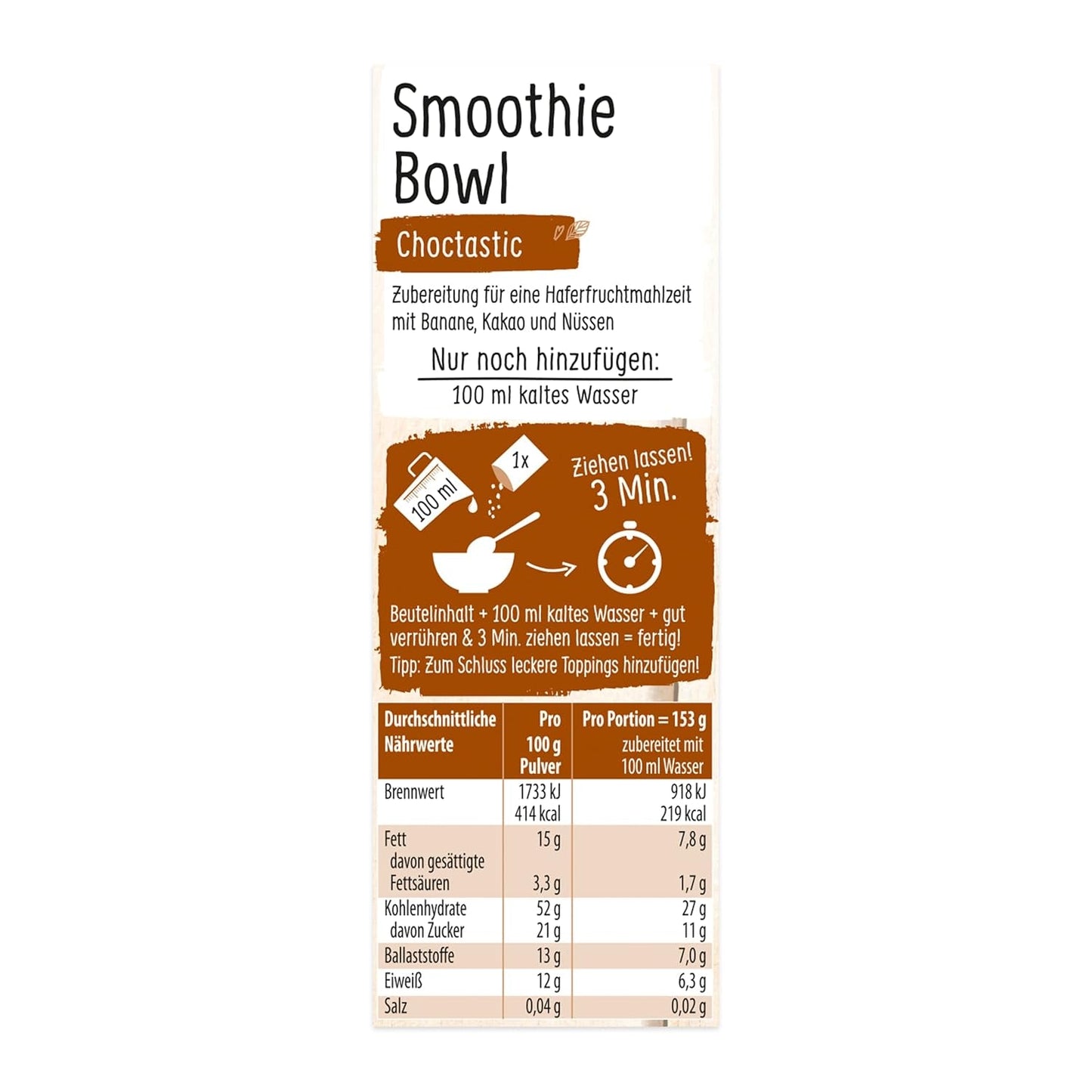 RUF Smoothie Bowl Havre Banannötter Choklad Frukost Snack Snabbt och enkelt Veganskt 1 påse x 50 g (förpackning med 3)