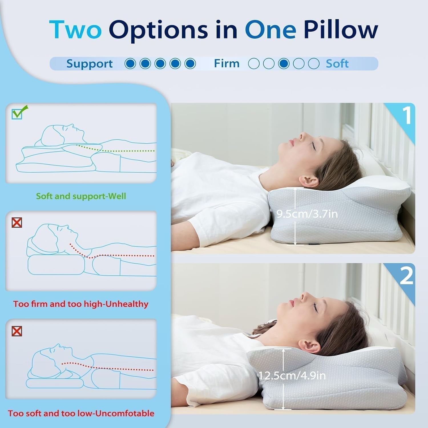 HOMCA Nackkudde Kudde, Memory Foam Ergonomisk kudde 3D kylande kuddfodral för liggande, sidoläge eller liggande position, 62 X 41 X 9,5/12,5 Cm Cervikala ortopediska kuddar Naty Shop