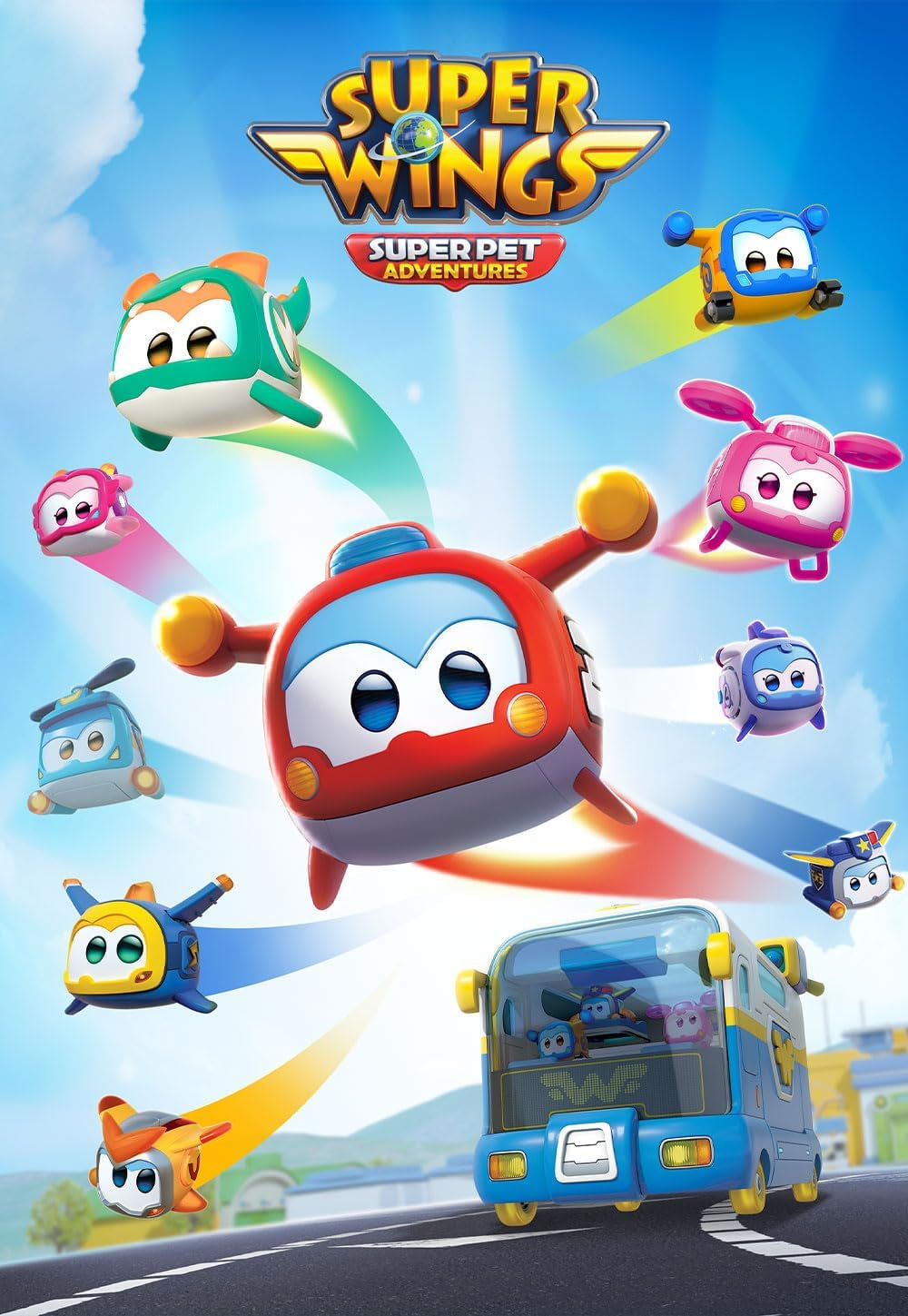 Super Wings Super Pets 4 ST Shine, Golden Boy, Jerome, Ellie Switchable Ansiktsuttryck Blixteffekt Bärbar leksak för 3 4 5 6 7 8 Years Old Boy Girl 2 Inch Actionfigurer Naty Shop