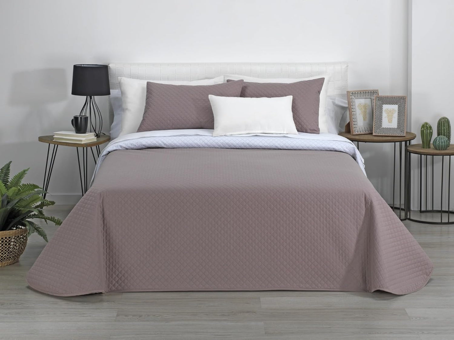 Estoralis | AVA | Vändbar Boutique Quilt | För alla årstider | Färg - Vit/Taupe | För 140/150/160 cm säng. säng. (250 X 270 Cm. Ancho X Alto) | Quiltat täcke Quilt och täcken Naty Shop Standardtitel