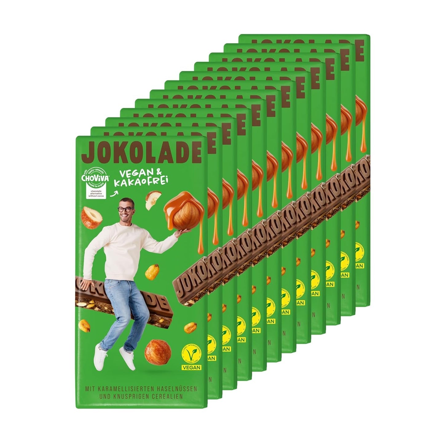 JOKOLADE 12 bars x 140g Ekonomipaket | Med karamelliserade jordnötter och knapriga flingor | Vegansk och kakaofri