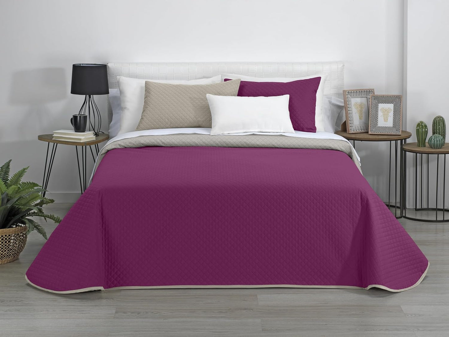 AVA | Vändbart täcke | För alla årstider | Färg - Grå/Fuchsia | För säng 180 Cm. (270 X 270 Cm. Ancho X Alto) | Quiltat täcke Quilt och täcken Naty Shop Standardtitel