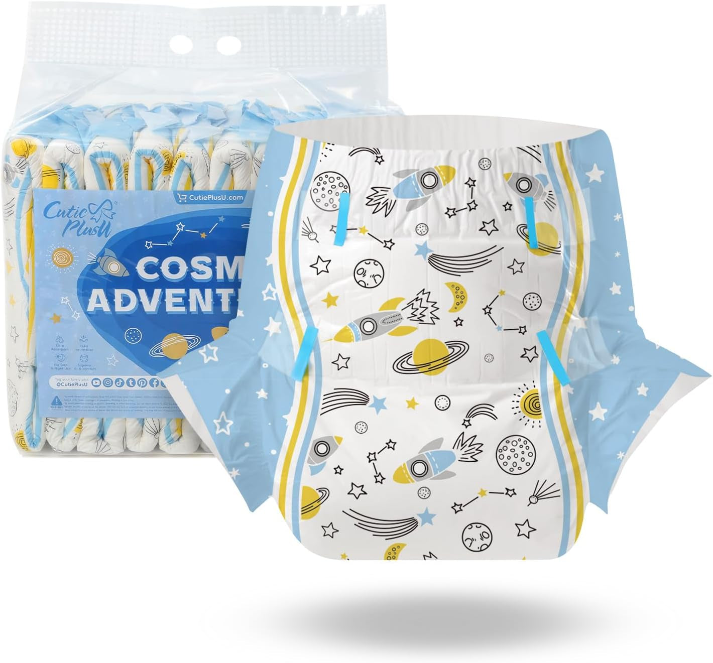 CutiePlusU vuxenblöjor, 10-pack, engångsblöjor för kvinnor och män, maximal absorptionsförmåga över natten - jag älskar sommar (medelstorlek 71-96 cm)