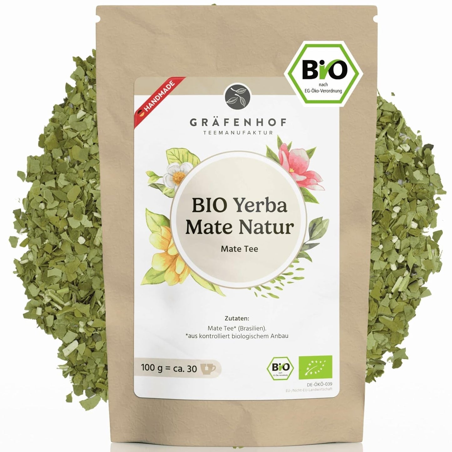 Ekologiskt Yerba Mate Tea Original 1 kg Loose Mate Tea High Koffein Orostat Lufttorkat Labbtestade Mate Blad Packade i Tyskland Premium Quality Gräfenhof