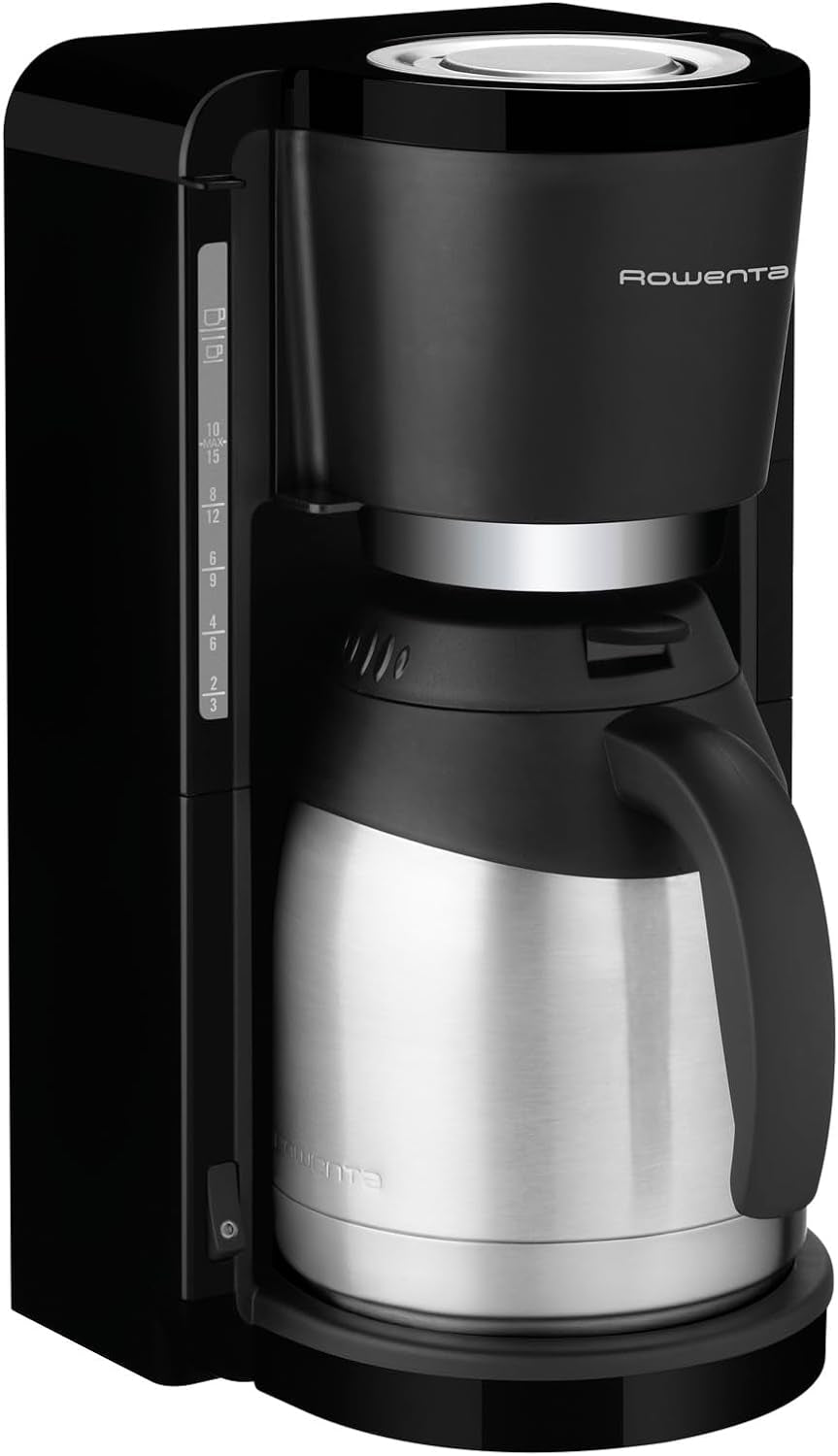 Rowenta Adagio Filter Espressomaskin, Termokanna i rostfritt stål, Håller kaffet varmt i upp till 4 timmar, 10-15 kopparkapacitet, 1,25L Kapacitet, Avtagbar filterkorg, Autoavstängning, Svart, CT3818
