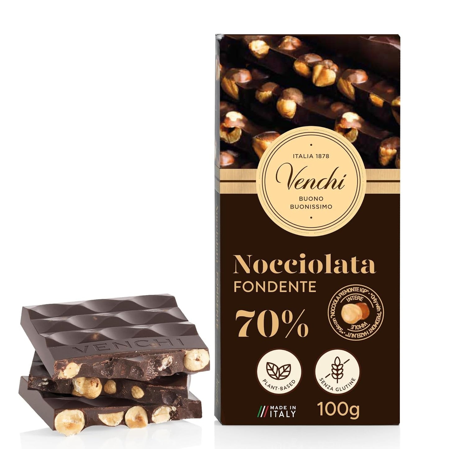 Venchi - Saltad hasselnötsbar, saltade hasselnötter, mandel och pistagenötter, 95 g, med "Piedmont-hasselnötter", glutenfri, inga konstgjorda färger och inga konserveringsmedel