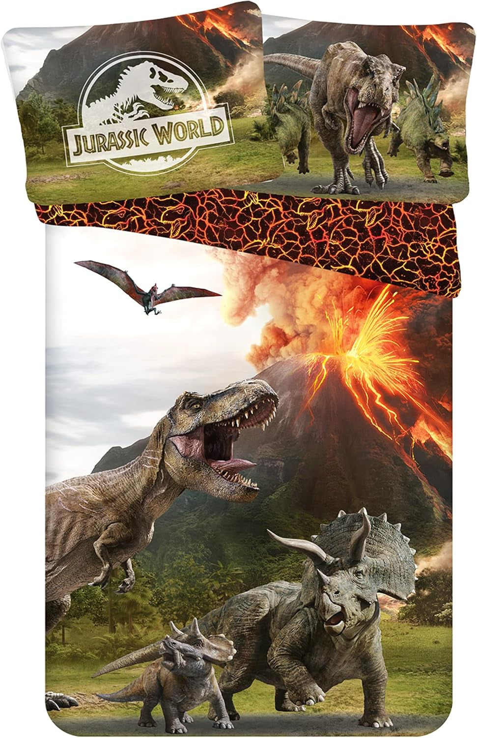 Sängkläder för barn, filmer och tecknade filmer, vändbara, bomull Sängkläder - barn Naty Shop Green (Jurassic), Brown Grey (Jurassic)