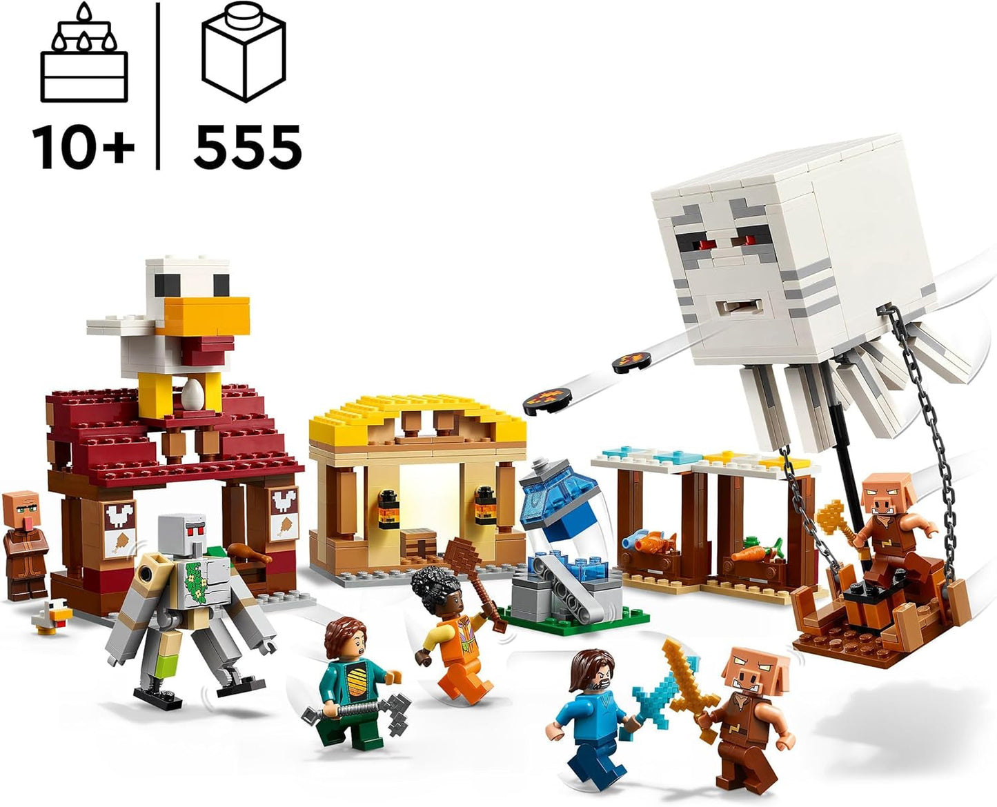 LEGO Minecraft Ghast Balloon Attack - Spelleksak för barn - Byggset för videospel med hus, kyckling och golem - Filmvaror för pojkar 10+ - 21273 Byggset Beuche den LEGO-Store