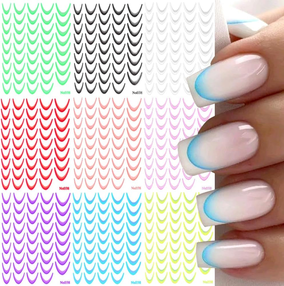 9 färger franska nagelklistermärken franska nagelklistermärken självhäftande nagelfolie franska naglar gradientklistermärken fransk spets nagelklistermärken nagelkonst nageldesign klistermärken nageltillbehör