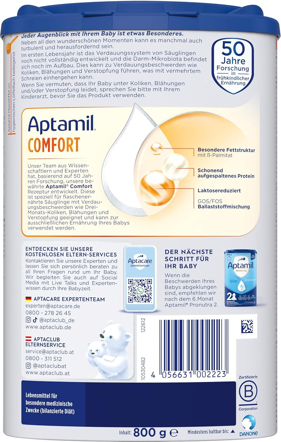 Aptamil Comfort - Specialformel från födseln - 1 x 800 g