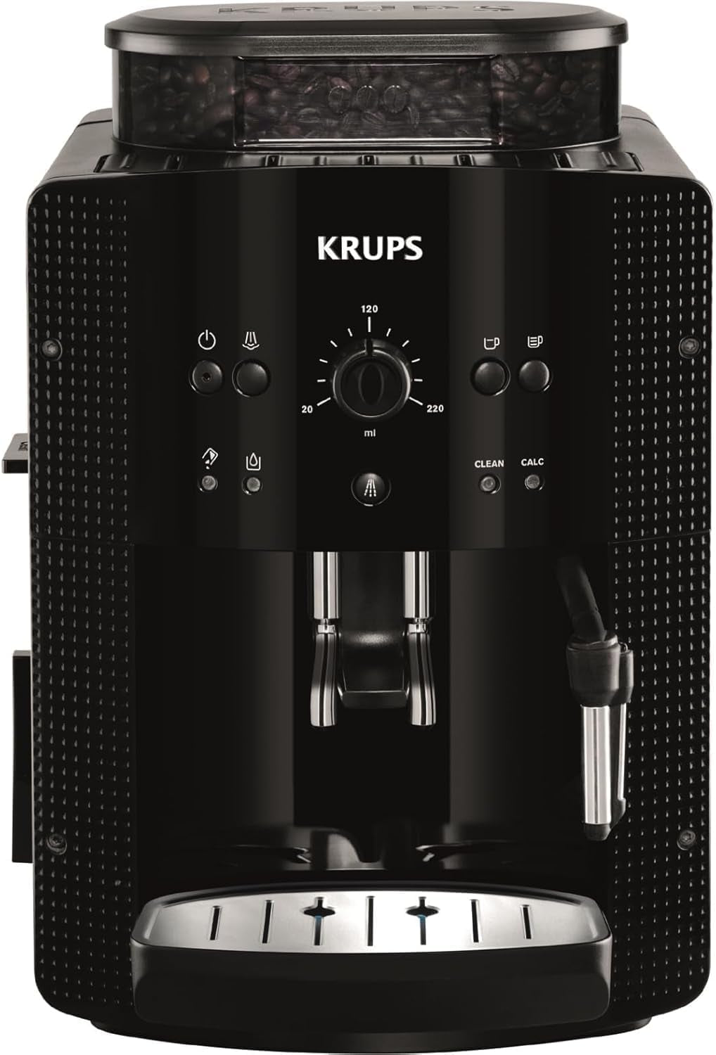 KRUPS Arabica Picto automatisk espressomaskin, kompakt design, lätt att använda, intuitivt justerbar vridreglage, mjölkskummare, 2-koppsfunktion, espressomaskin, svart, EA810870