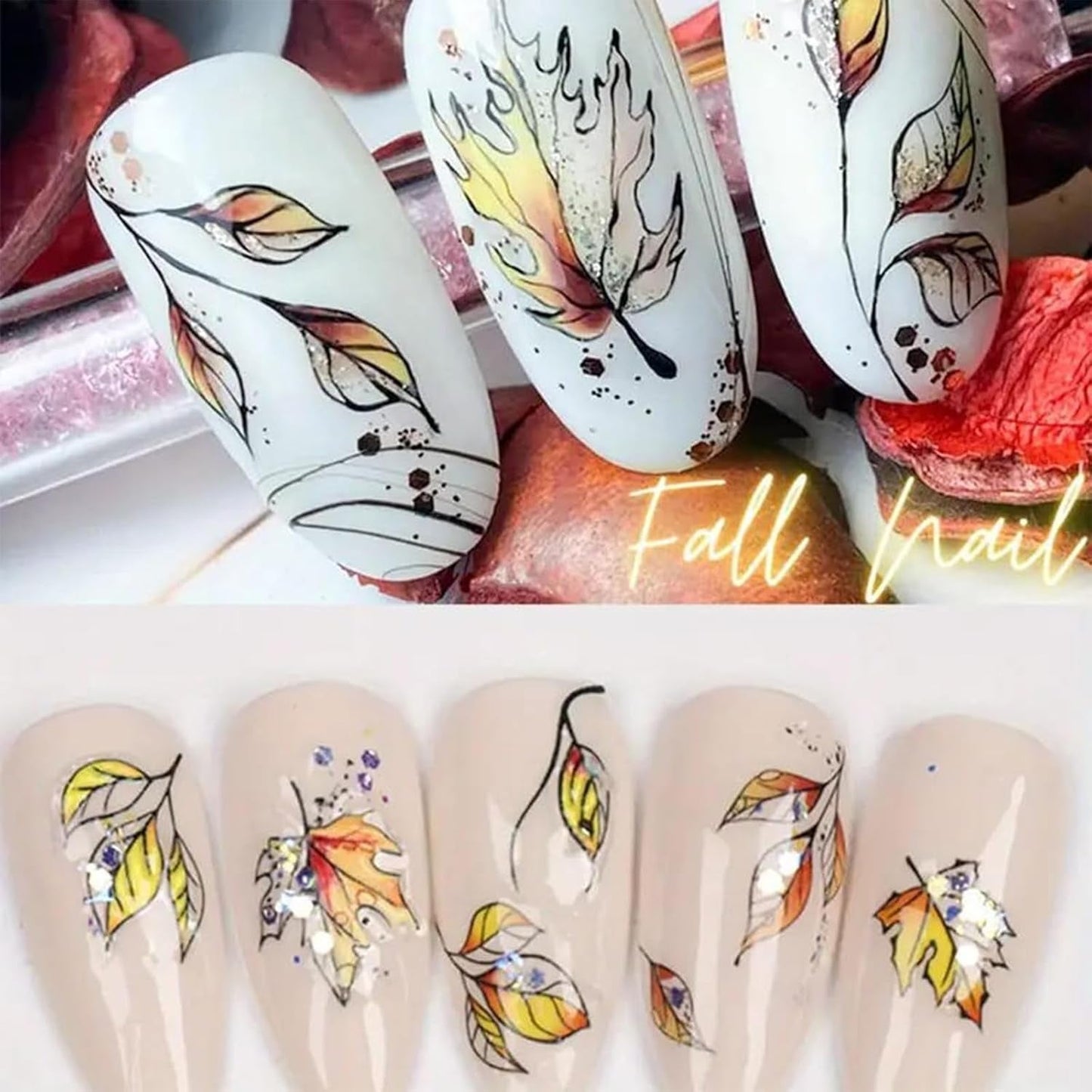 6 Blatt Herbst Nagelsticker,Ahornblatt Selbstklebend Nagelaufkleber,Herbst Nagelsticker,Nageldesign Zubehör,Nagelkonstklistermärke,Selbstklebende Deko Für Nägel