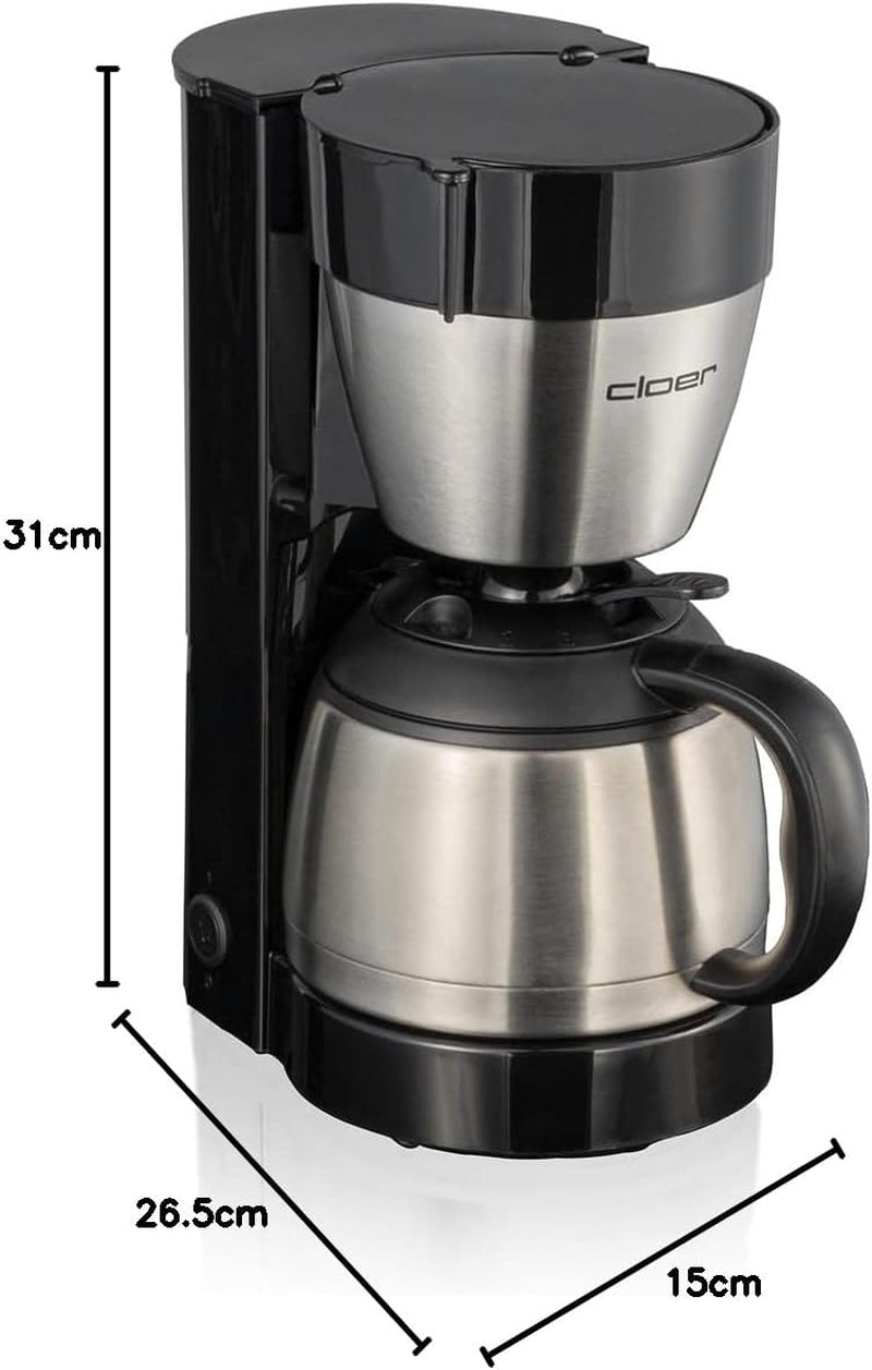 Cloer 5009 Håll varmt filter Espressomaskin för upp till 8 koppar 800W med isolerad rostfri stålkaraff 1x4 filterkopp svart
