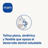 MAM naturgummi napp, 2-6 månader, med symmetrisk napp, platt och flexibel, med självsteriliserande låda, neutral matt, 2 st.