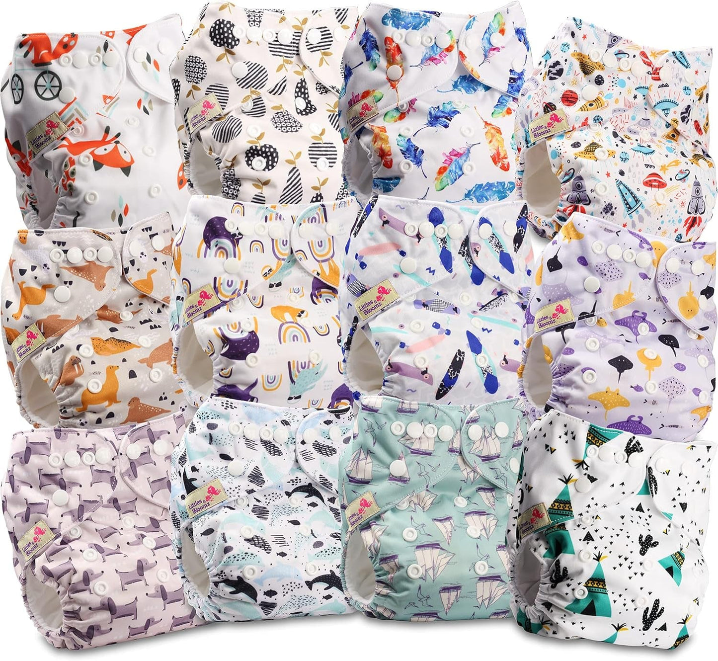 Littles och Bloomz FLP2-0406 Återanvändbar blöja med standardklämma, 4 blöjor
