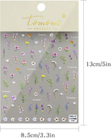 JMEOWIO 3D Nagelsticker Blume Frühling Sommer Floral Nail Art Sticker Selbstklebend Nagelaufkleber 5D Stereoskopisk Dekoration Nageldesign Zubehör 1 Blatt
