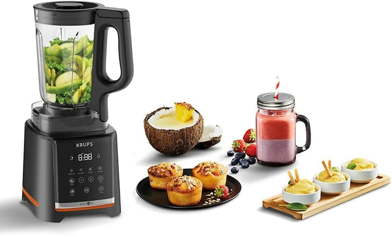 Krups Highspeed - Standmixer Infinymix KB9158 | 1600 W | 5 automatiska program + manuell inställning | Tritanbehälter | Inkl. Rezeptheft | Smoothies, shakes, krossad is | Schwarz Kitchen Naty Shop