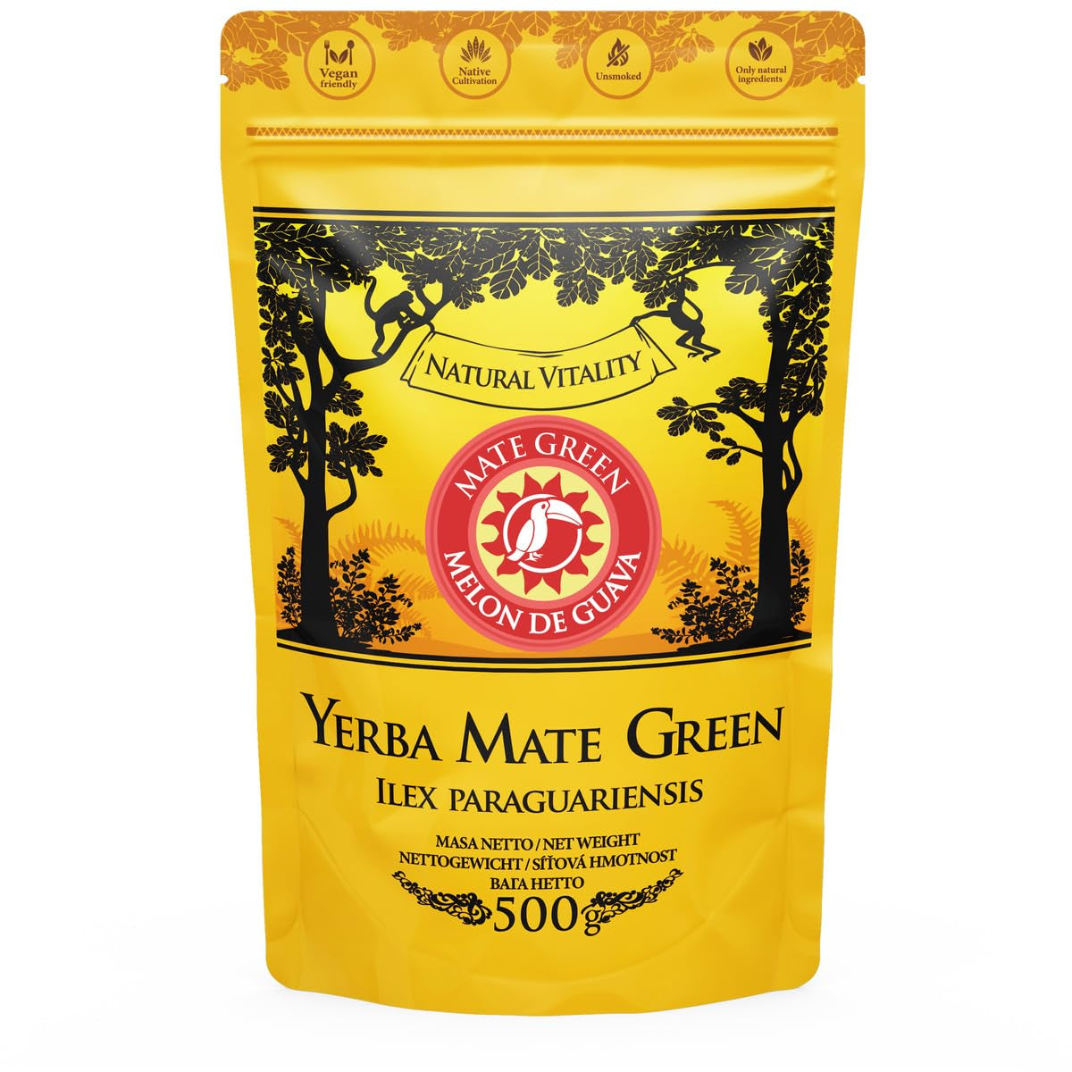 Yerba Melon De Guava 500G – brasilianskt Yerba Mate-te med melon, guava, jackfrukt, ananas och kokos – exotiskt och fruktigt – lufttorkat, veganskt