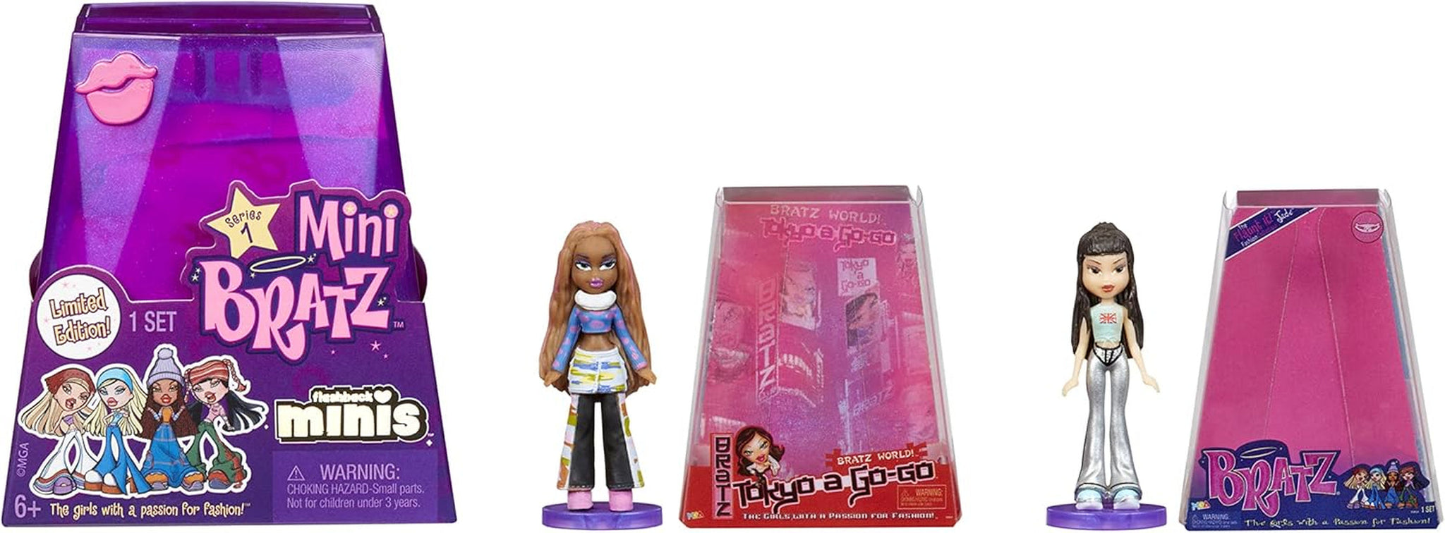 Bratz Miniverse MGA:s Y2K Nostalgia Flashback Minis Limited Edition Dolls - SURPRISE PACK - 2 Bratz Mini Dolls and Display Case - Fantastisk present till barn och samlare 6+