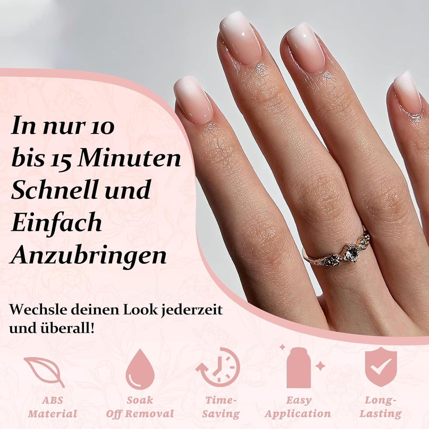 240 st Gradient Square Nails Set, Nude White Gradient Artificiella naglar för Oil Pen Lime, Medium Ombre Natural Fake Nails for Women DIY (Nude Square)