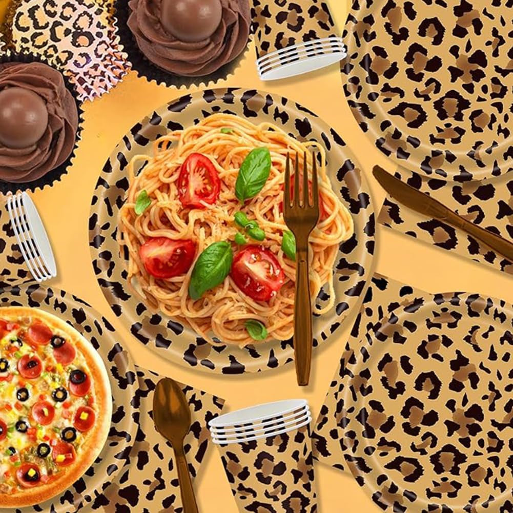 Leopardmönster Party Geschirr Kindergeburtstag Deko Geburtstag Party Geschirr Dschungel Pappteller Becher Servietten Babyparty Tischdeko Set