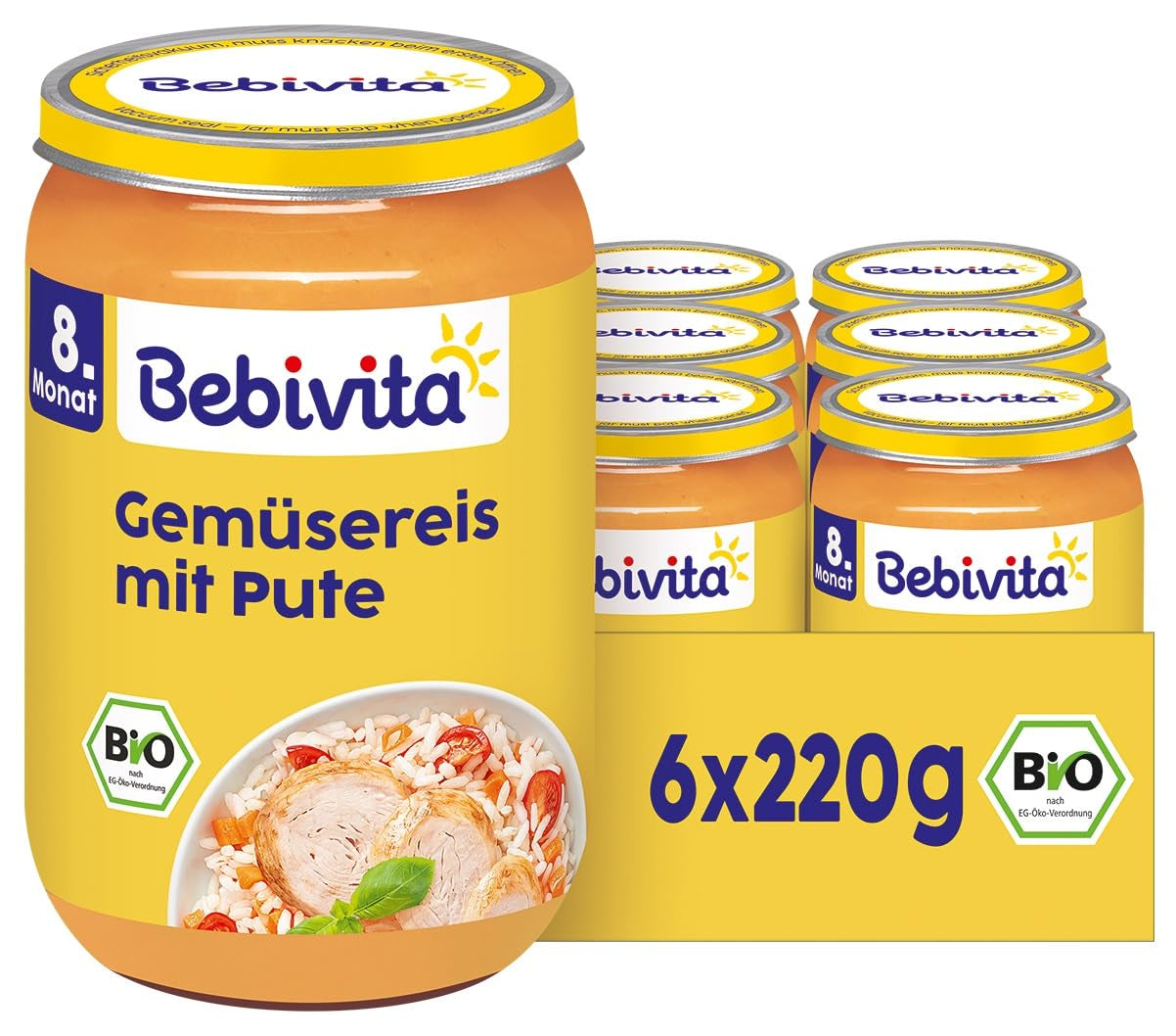 Måltider från 8 månader: Ris med grönsaker och mör kalkon, 220g, förpackning om 6 (6x220g)
