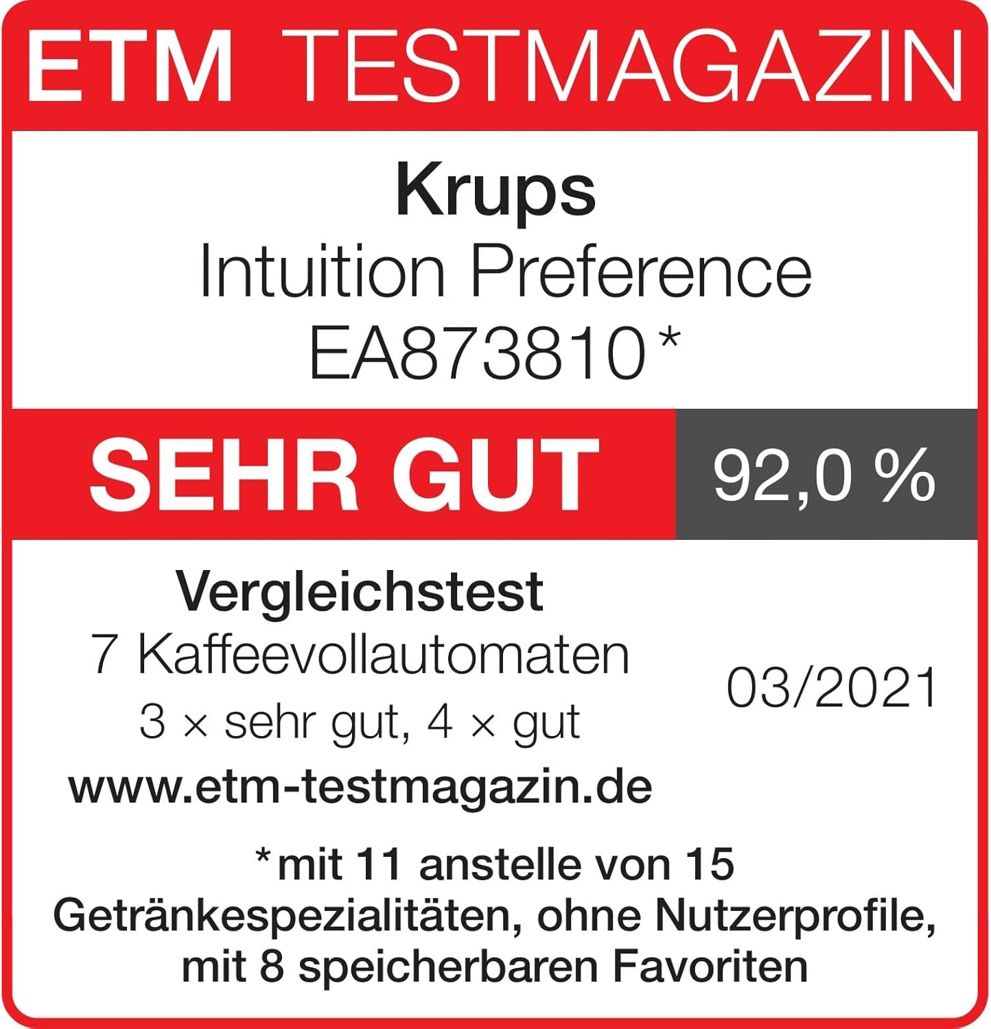 Krups Intuition Preference helautomatisk espressomaskin med smartphone-liknande funktion, 3,5" färgpekskärm, Smart Slide-teknik, intuitivt belysningssystem, 11 drycker, mjölkbehållare, EA873810