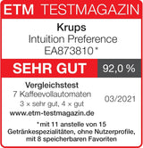 Krups Intuition Preference helautomatisk espressomaskin med smartphone-liknande funktion, 3,5" färgpekskärm, Smart Slide-teknik, intuitivt belysningssystem, 11 drycker, mjölkbehållare, EA873810