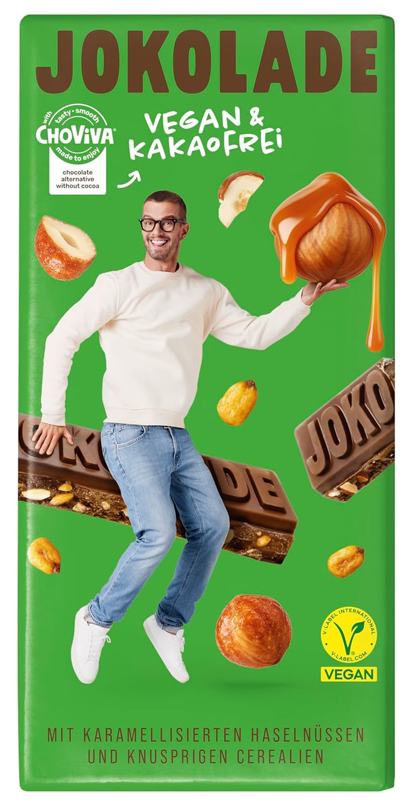 JOKOLADE 12 bars x 140g Ekonomipaket | Med karamelliserade jordnötter och knapriga flingor | Vegansk och kakaofri