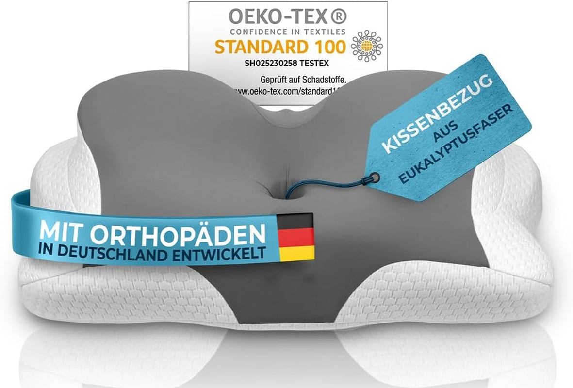Ortopedisk kudde [Innovationspris för ergonomi nominerad] Nackvärkskudde gjord av Memory Foam | Nackstödskudde Ergonomisk nackrullsida sovkudde Grå cervikala ortopediska kuddar Naty Shop Grå Kissenbezug [Version:Allrounder]