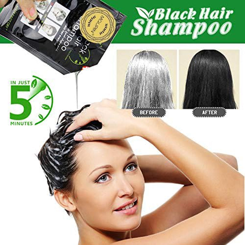 Naturliga ingredienser Instant Black Hair Dye Shampoo, Semi Permanent Black Hair Dye, Lätt att använda, Långvarig, Naturliga ingredienser (10 stycken, svart) Naty Shop Hårfärgning