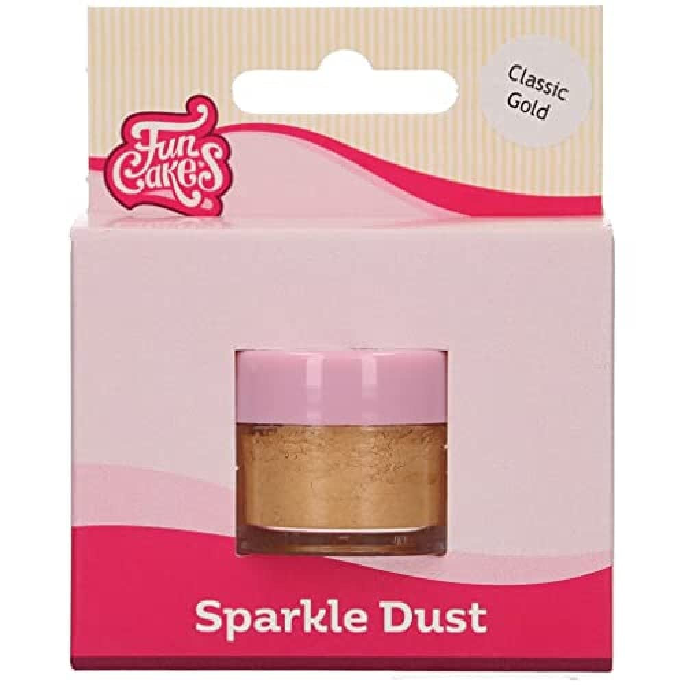 Funcakes Sparkle Dust Classic Gold: Livsmedelsklassat glitterdamm för tårtdekorering, Halal-certifierad