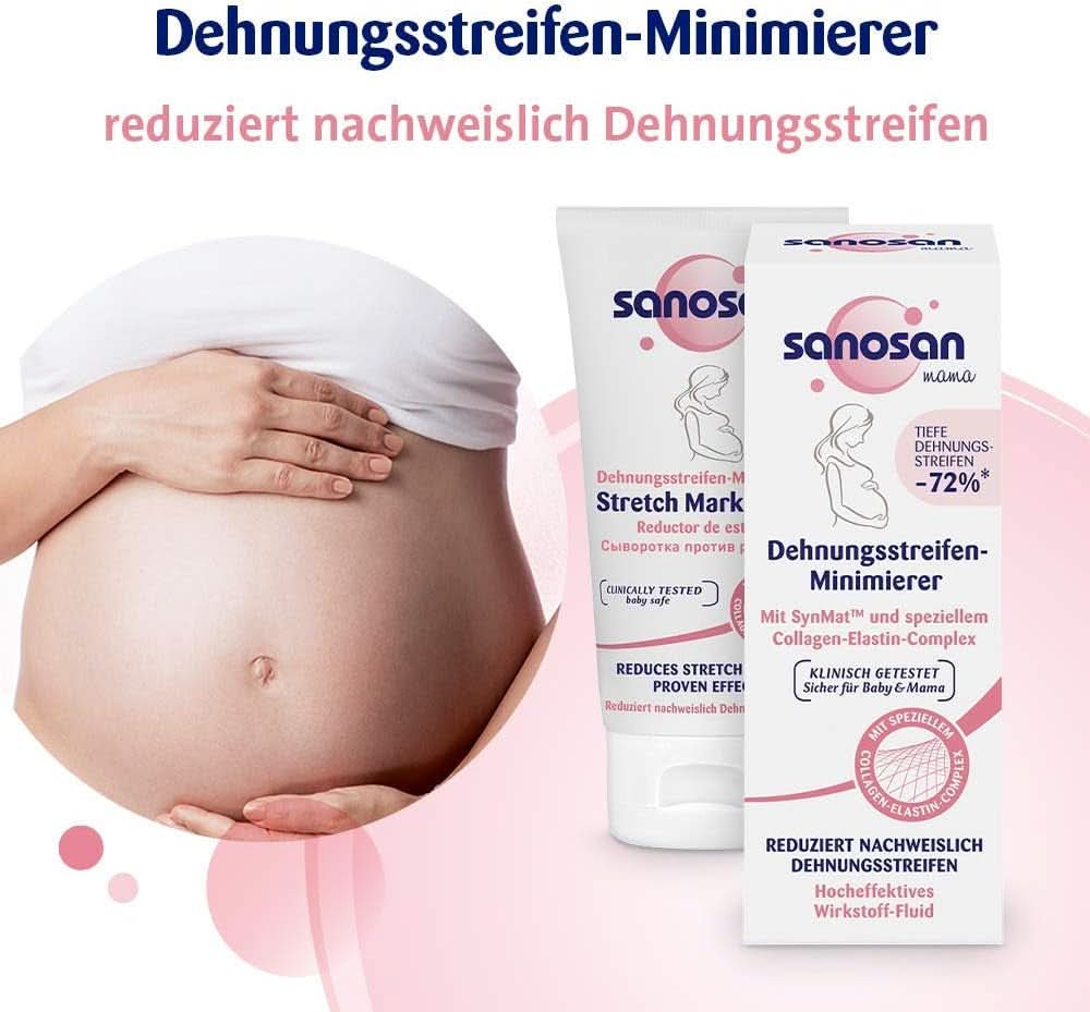 Sanosan Stretch Mark Minimiser, kliniskt testad - bevisat minska bristningar efter graviditet, utan paraffinolja, färgämnen, silikoner, 75 ml Kosmetika och skönhet Naty Shop