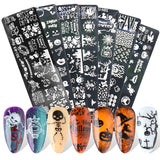 JMEOWIO Nail Stamping Stencils Halloween 6 Stück Nagelstempel Stencils Nail Art Dekoration Nageldesign Zubehör Böse Gruselige Kürbis-Geisterhexe