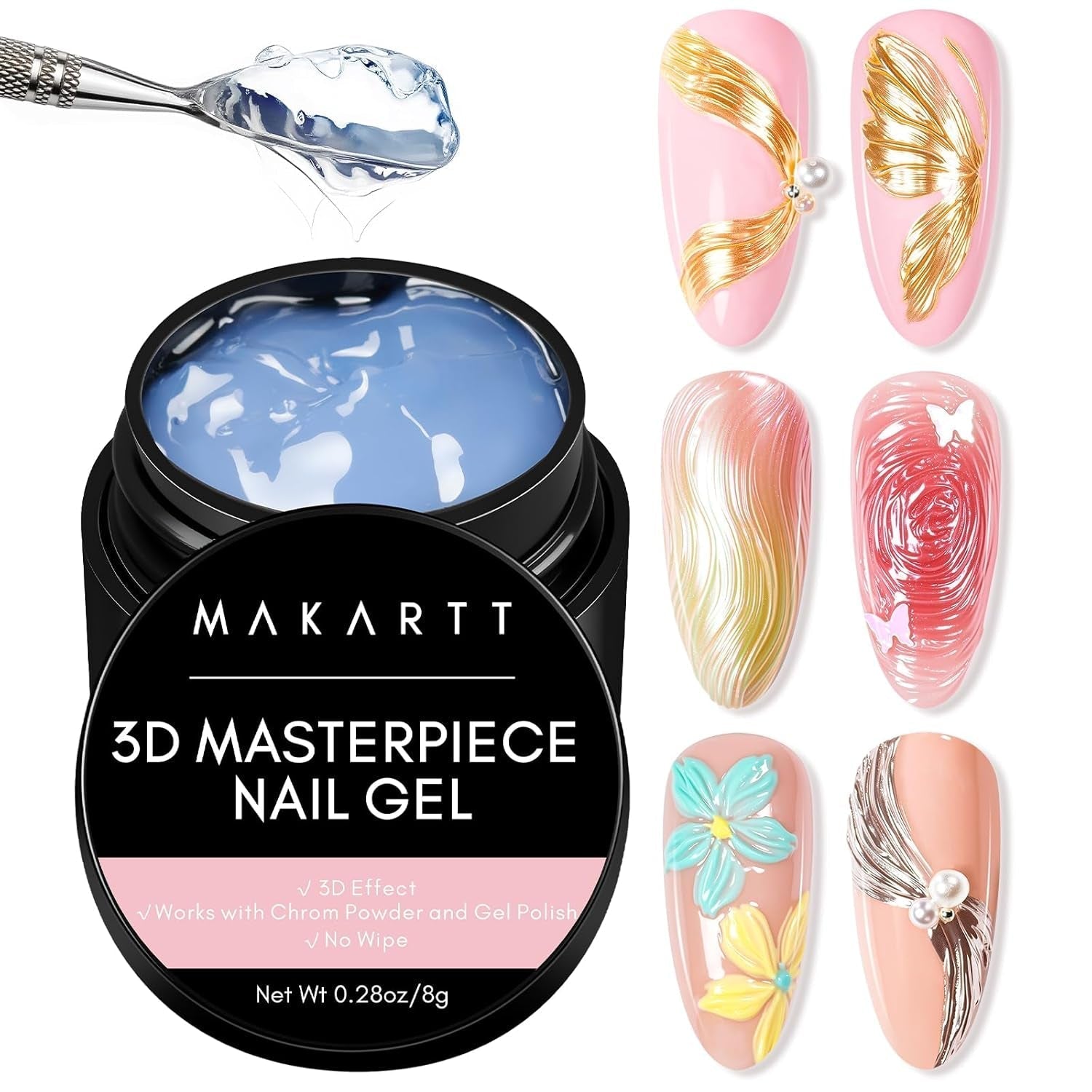 Makartt 3D Nail Art Gel - Rhinestone Glue Gel 15G för Nagelnyckelringar, Multifunktionell Nail Sculpture Gel för DIY Nail Design, Nail Sculpture Nagelmodellering hemma (Transparent)