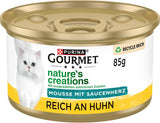 Gourmet Nature's Creations Hjärtasås Mousse Våtmat för katter, rik på kyckling, förpackning om 12 (12 x 85 g)