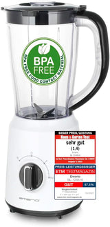 Emerio Standmixer BPA Frei Crush Ice Funktion 1.5L Behåller 2 Geschwindigkeiten + Pulse Funktion Messeinheit Aus Edelstahl Sicherheitsschalter Geschirrspülgeeignet 500 Watt BL-12816.8 Schwarz Bucatarie Naty Shop Weiß